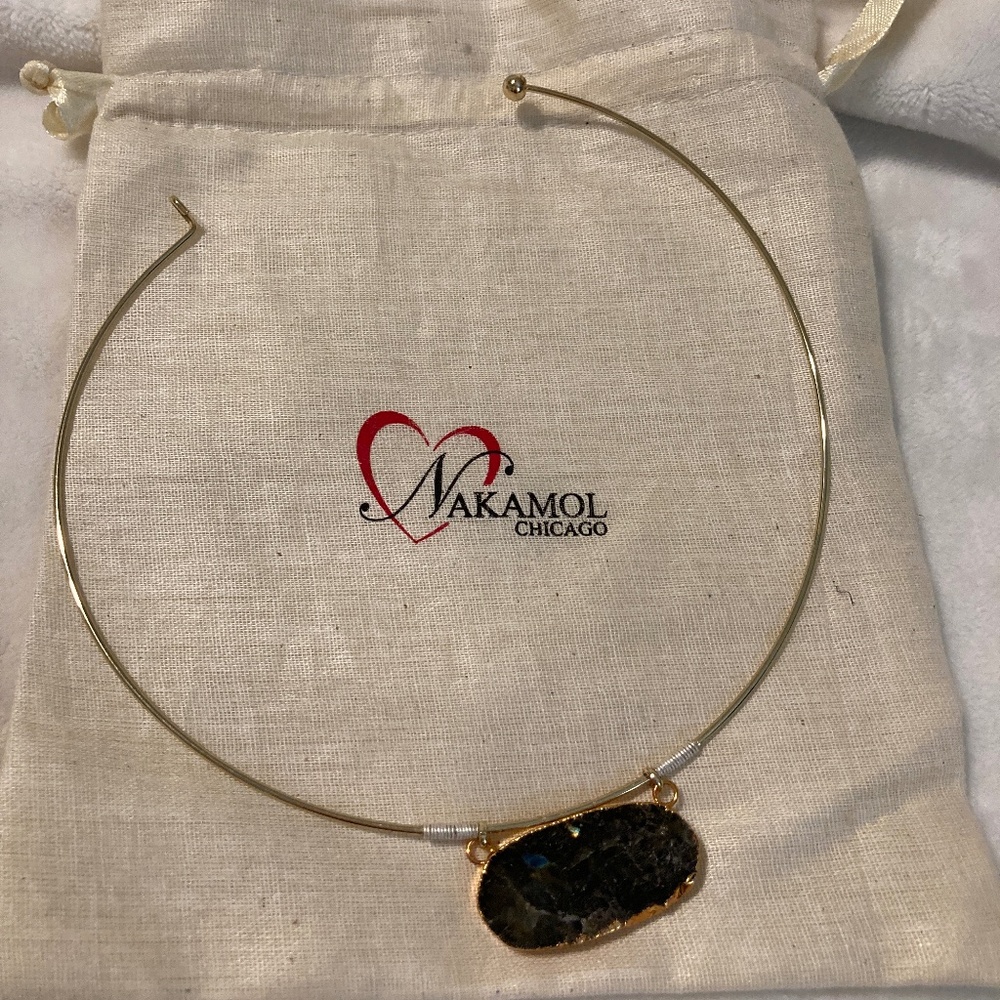 Gold Collar Necklace with dark stone